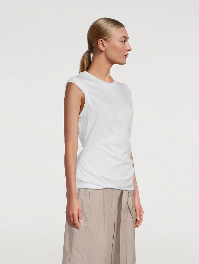 Rolled-Sleeve Draped Jersey T-Shirt