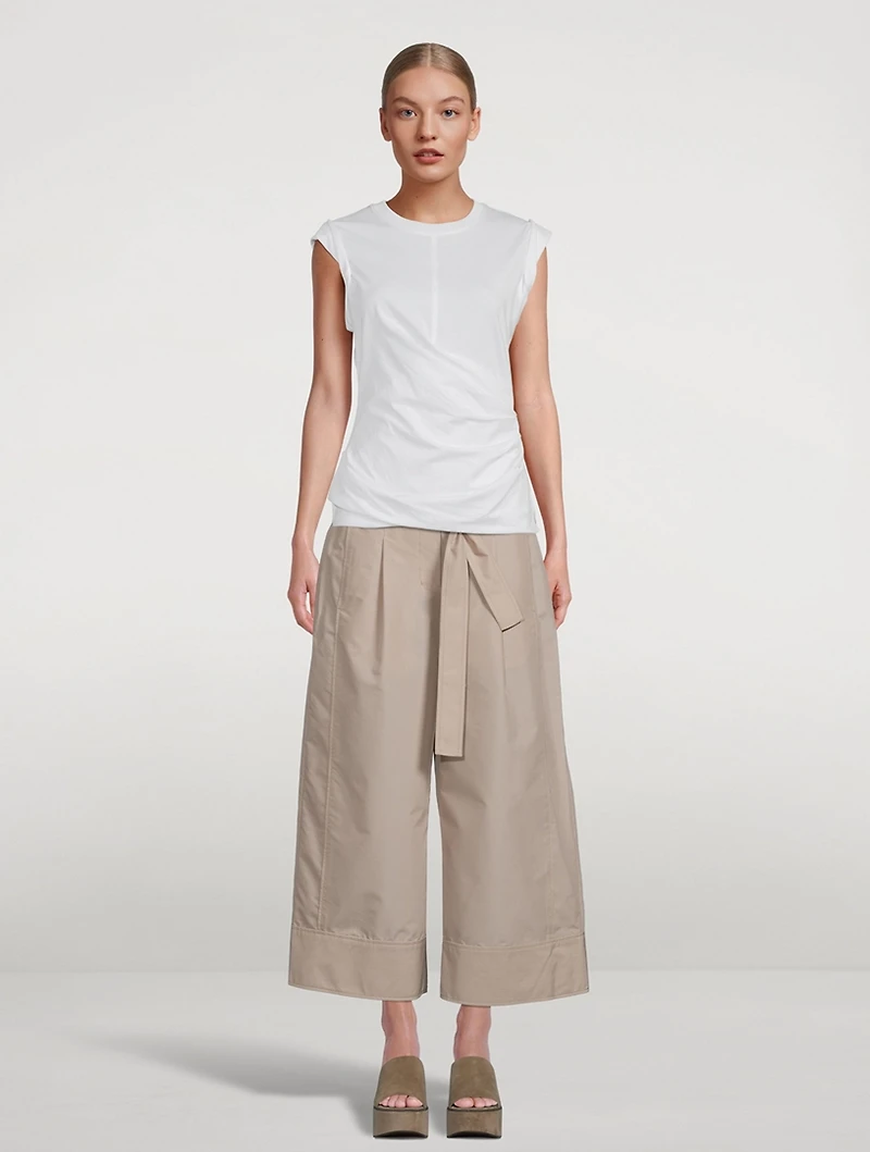 Rolled-Sleeve Draped Jersey T-Shirt