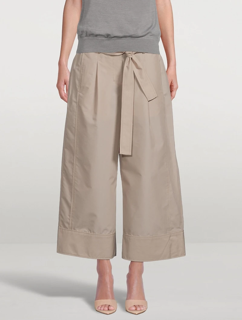 Belted Wide-Leg Poplin Trousers