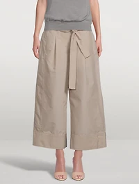 Belted Wide-Leg Poplin Trousers