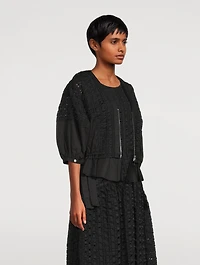 Taffeta Check Puff-Sleeve Top