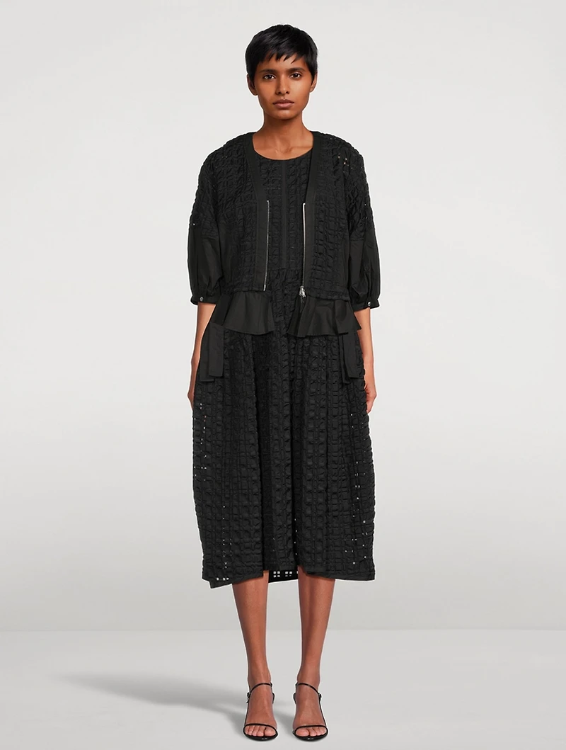 Taffeta Check Puff-Sleeve Top