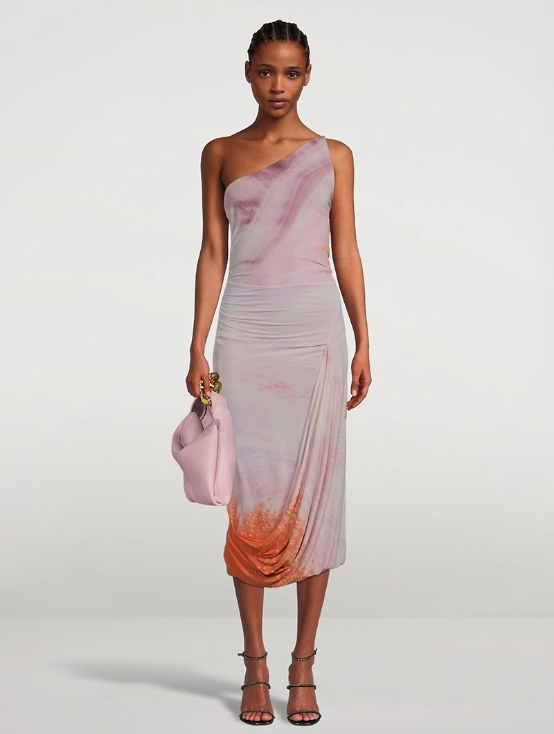 Havana One-Shoulder Dress Marble Print