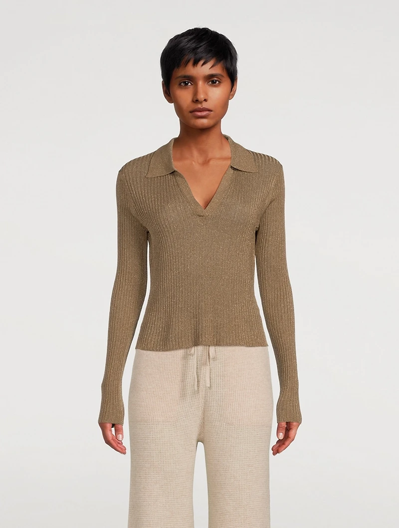 Tammy Metallic Rib Polo Shirt