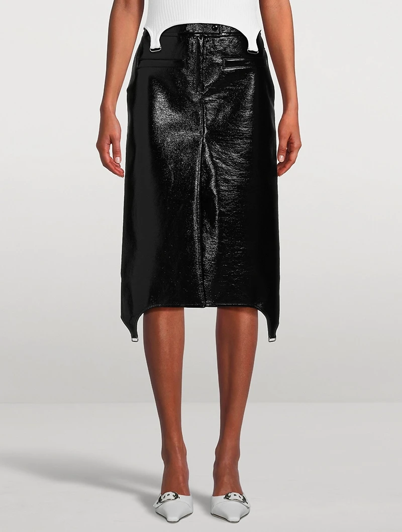 Suspenders Vinyl Midi Skirt