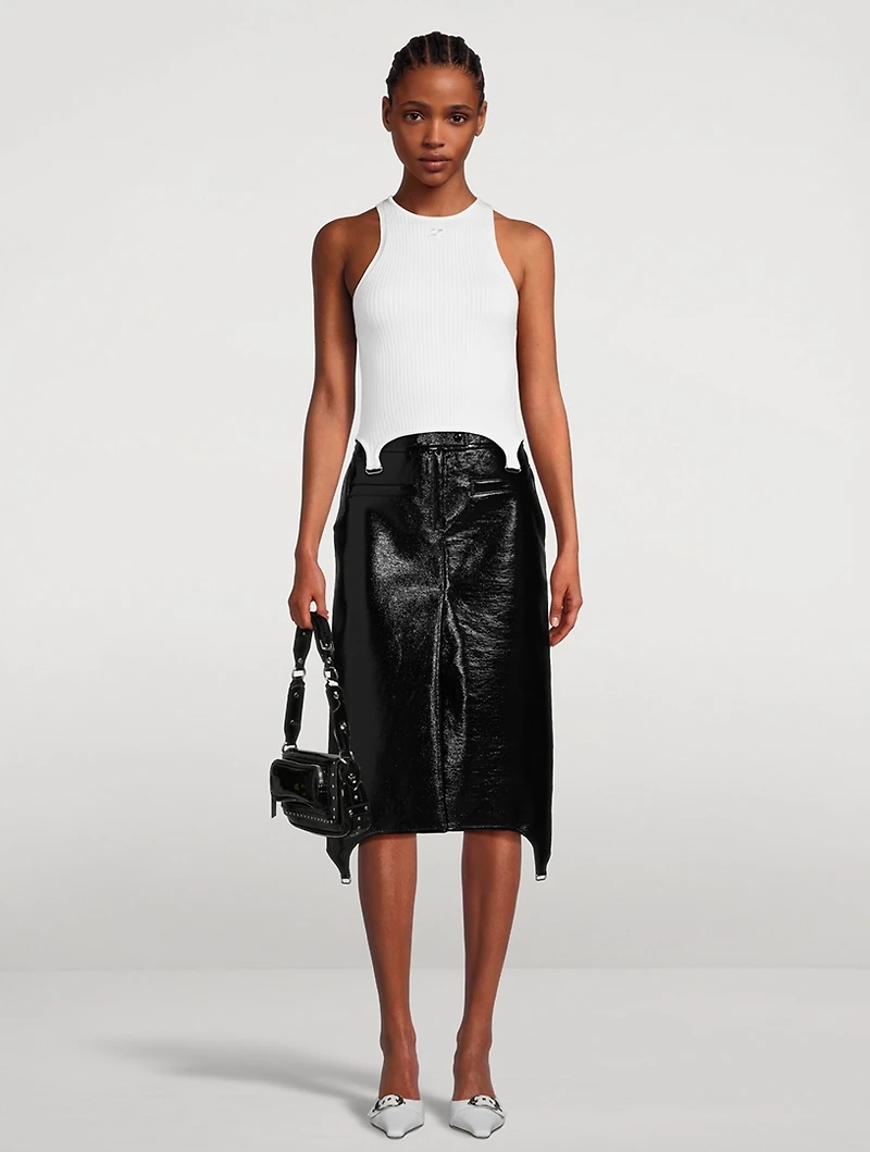 Suspenders Vinyl Midi Skirt