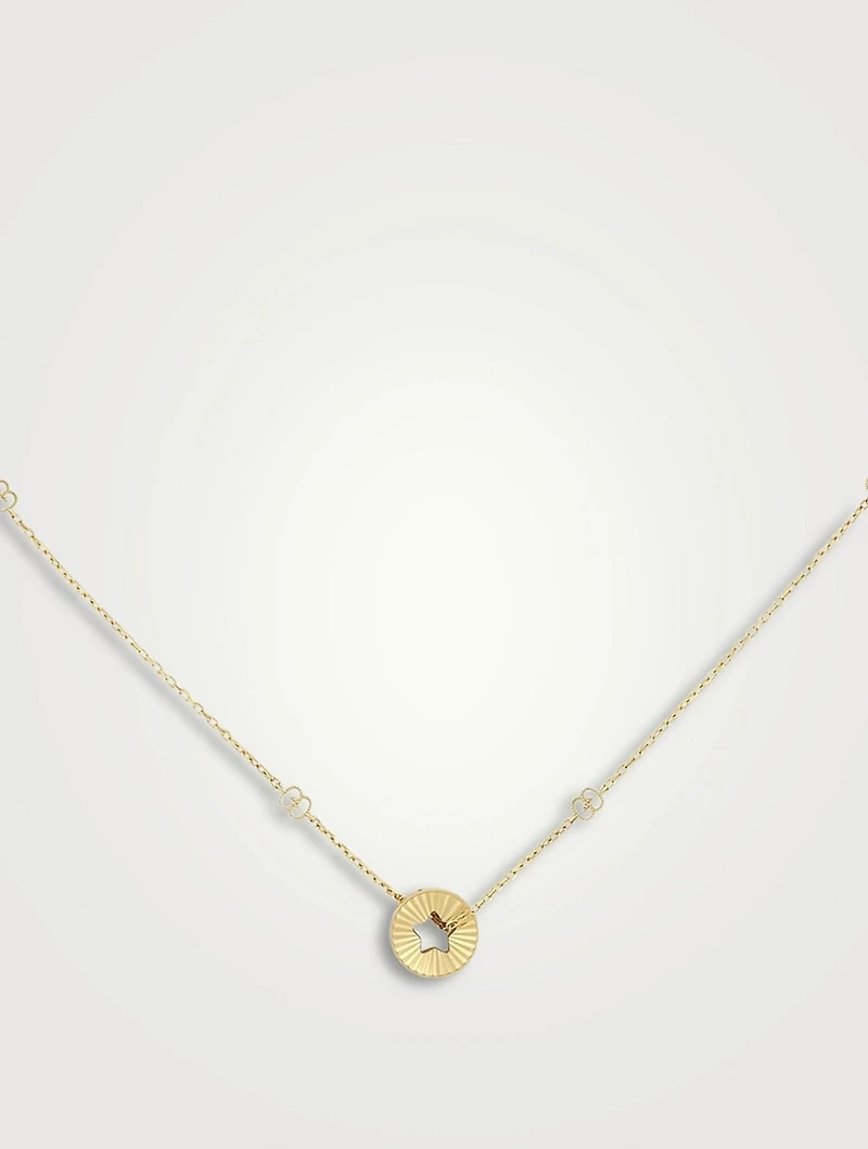 18K Gold Round Pendant And Star Necklace