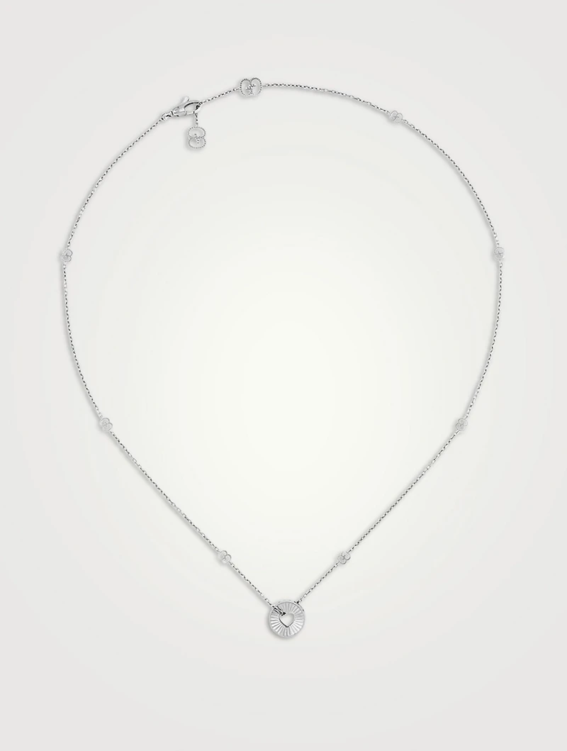 18K White Gold Round Heart Pendant Necklace