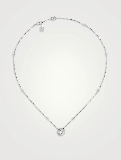 18K White Gold Round Heart Pendant Necklace