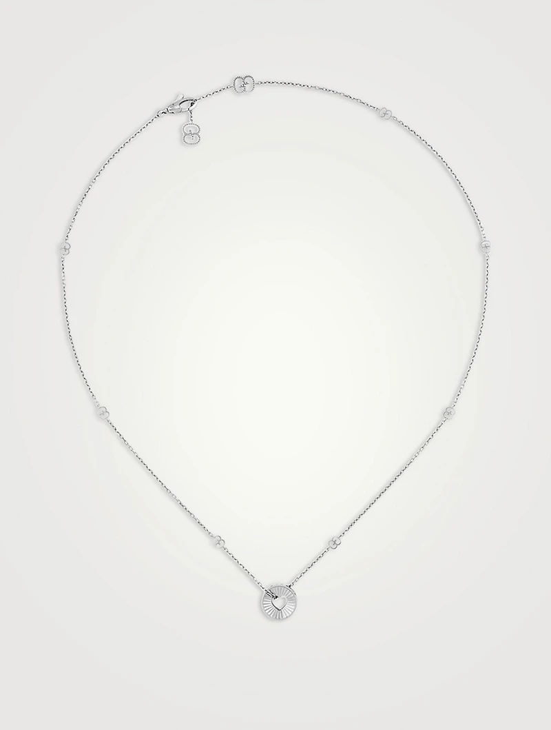 18K White Gold Round Heart Pendant Necklace