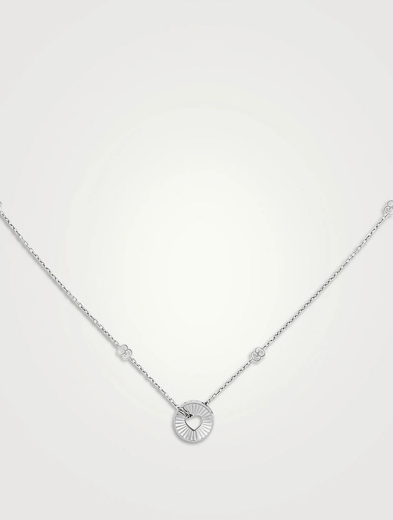 18K White Gold Round Heart Pendant Necklace