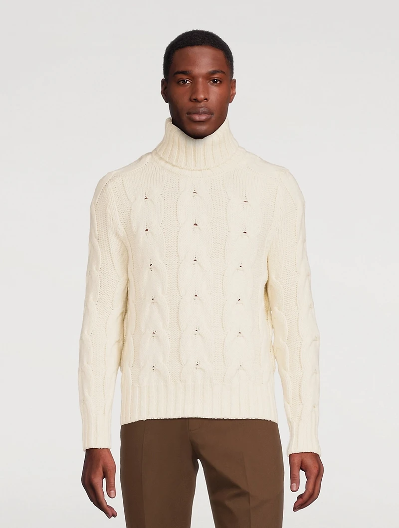 Wool-Blend Cable Knit Sweater