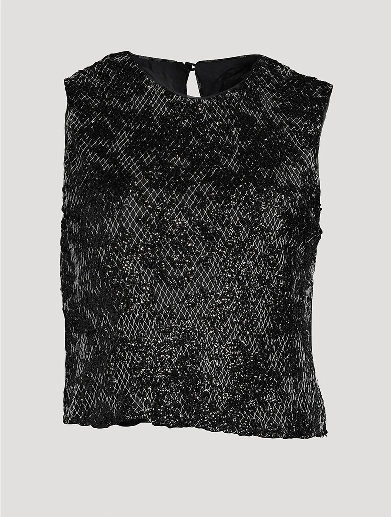 Jewel Embellished Mesh Top