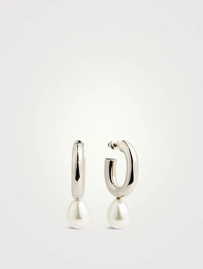 Faux Pearl Egg Hoop Earrings