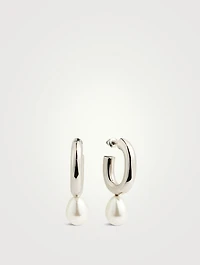 Faux Pearl Egg Hoop Earrings