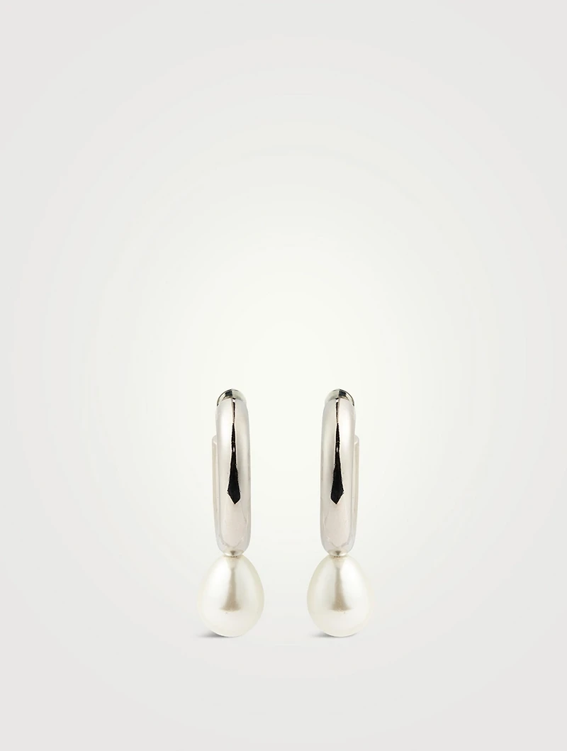 Faux Pearl Egg Hoop Earrings
