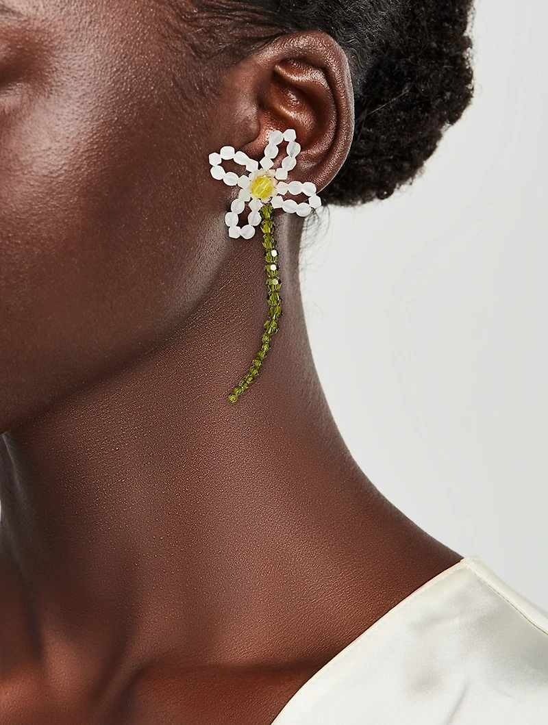 Beaded Crystal Flower Earrings