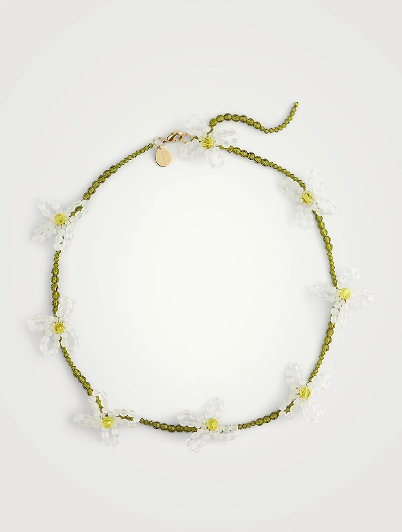 Beaded Crystal Flower Necklace