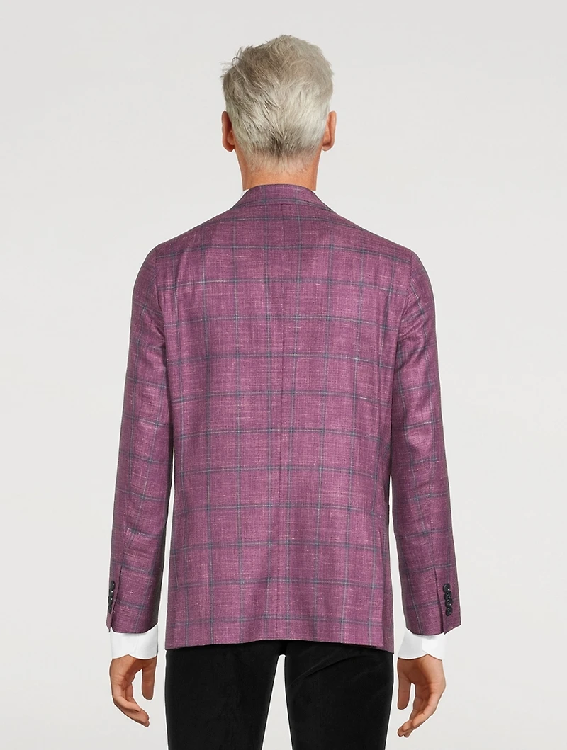 Hampton Wool Silk And Linen Jacket Plaid Print