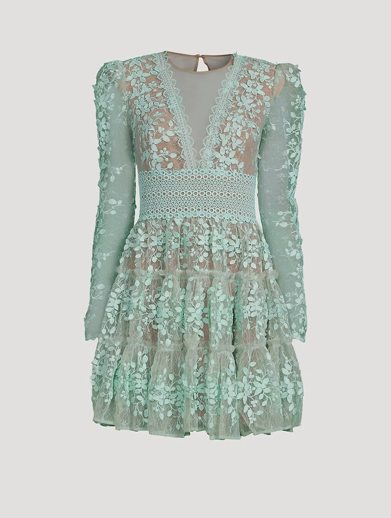 Megan Floral Appliqué Tulle Mini Dress