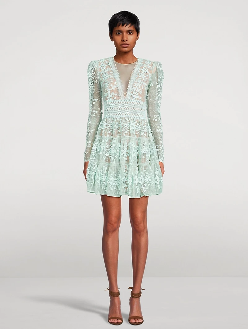 Megan Floral Appliqué Tulle Mini Dress