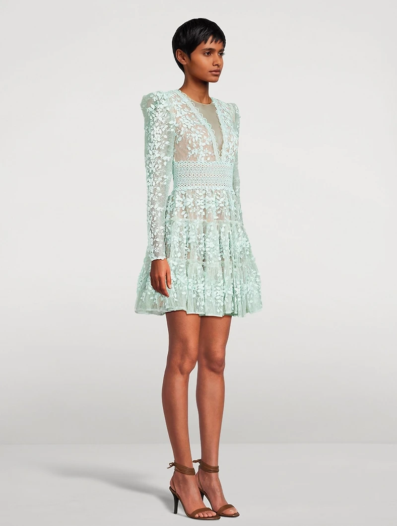 Megan Floral Appliqué Tulle Mini Dress