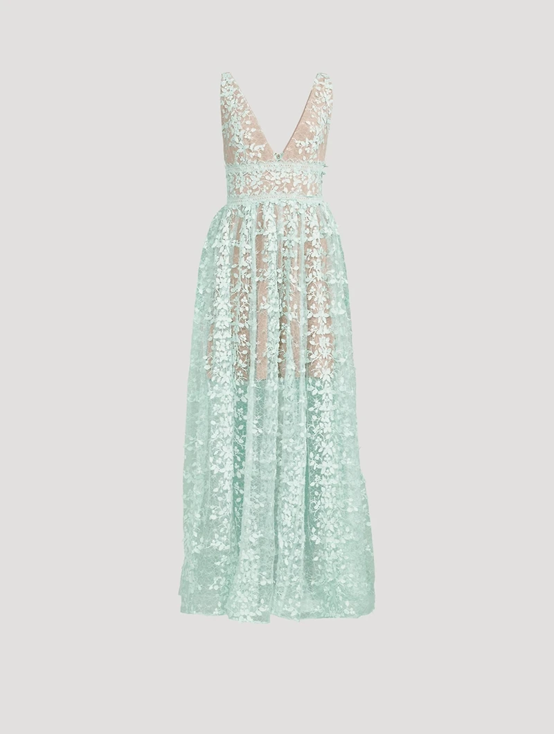 Megan Floral Appliqué Tulle Gown
