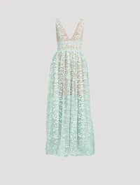 Megan Floral Appliqué Tulle Gown