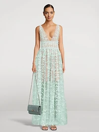 Megan Floral Appliqué Tulle Gown