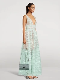 Megan Floral Appliqué Tulle Gown