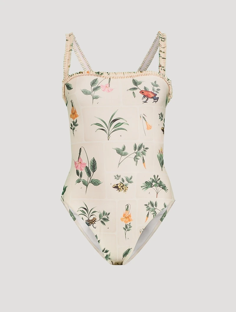 Limon Ruffle Trim One-Piece Swimsuit Botanical Print