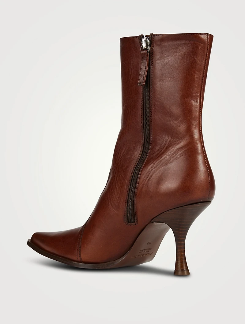 Rose-Embossed Leather Ankle Boots