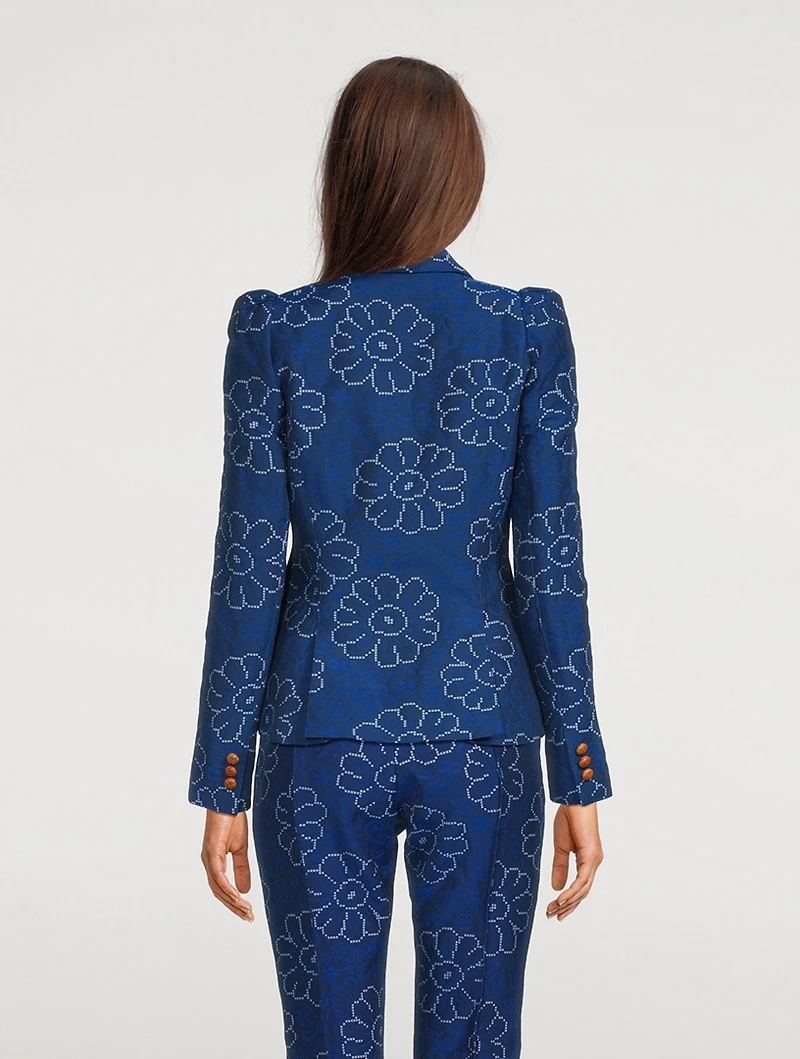 Pouf-Sleeve Blazer Floral Print