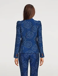 Pouf-Sleeve Blazer Floral Print