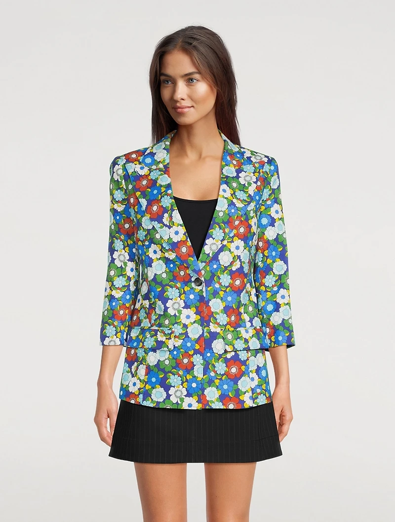 Three-Quarter Sleeve Blazer Floral Print