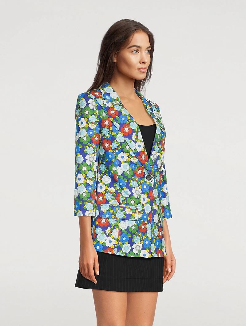 Three-Quarter Sleeve Blazer Floral Print