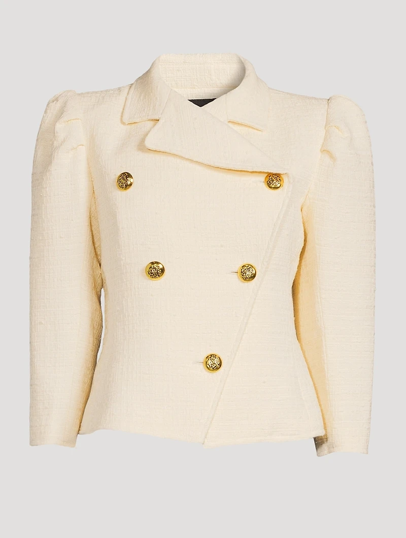 Double-Breasted Tweed Box-Pleat Jacket