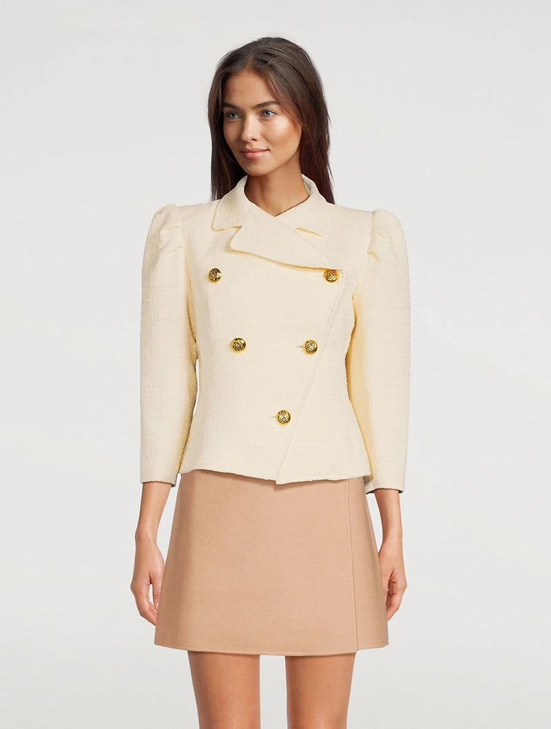 Double-Breasted Tweed Box-Pleat Jacket