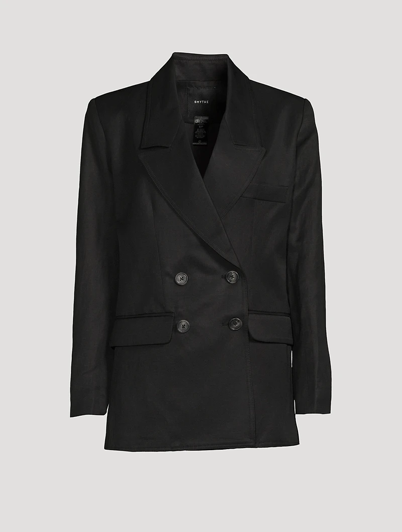 Linen-Blend Double-Breasted Oversized Blazer