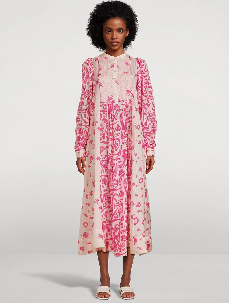 Esmerelda Printed Silk Habotai Midi Dress