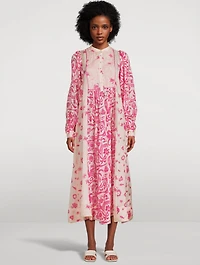 Esmerelda Printed Silk Habotai Midi Dress