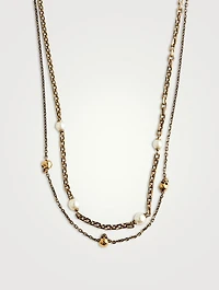Layered Skull And Faux Pearl Necklace