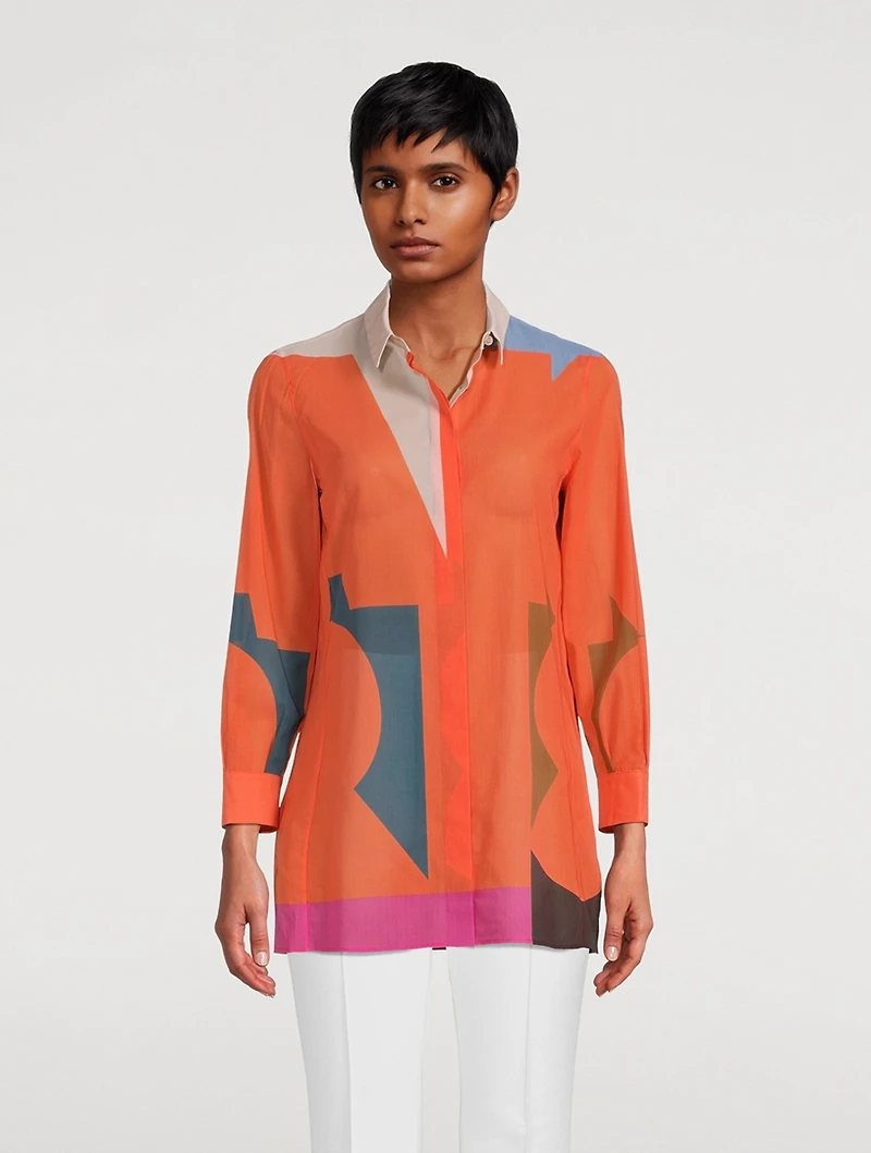 Cotton Voile Blouse with Composed Letters Print