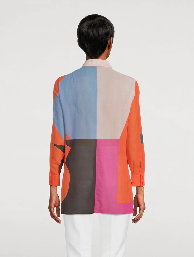 Cotton Voile Blouse with Composed Letters Print