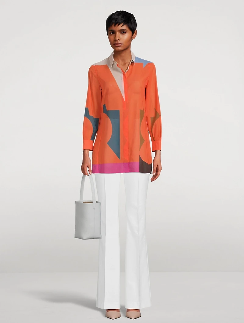 Cotton Voile Blouse with Composed Letters Print