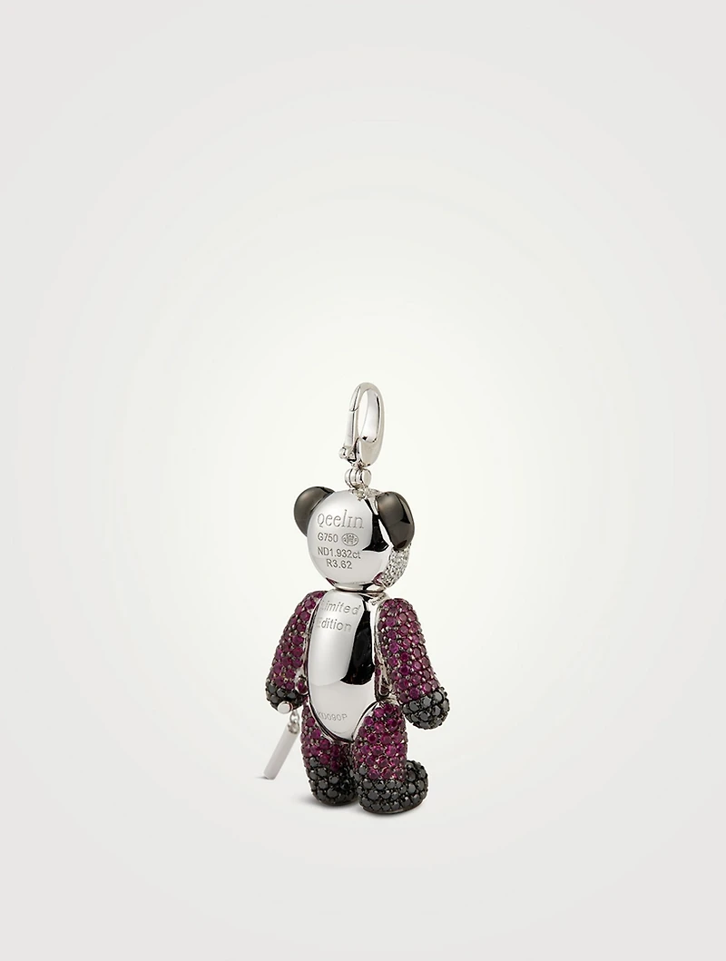 Kung Fu Bo Bo 18K White Gold Pendant With Diamonds, Black Diamonds And Rubies