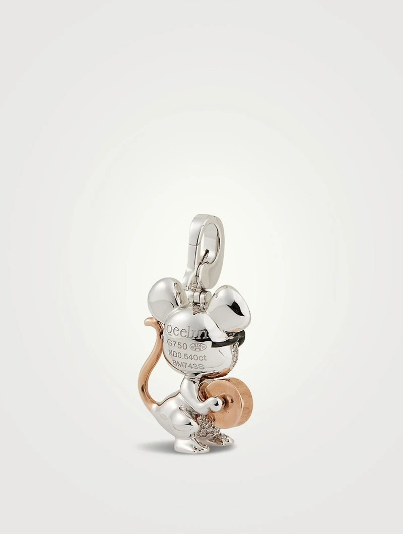 Bo Bo Mouse 18K White Gold And Rose Gold Pendant With White And Black Diamonds