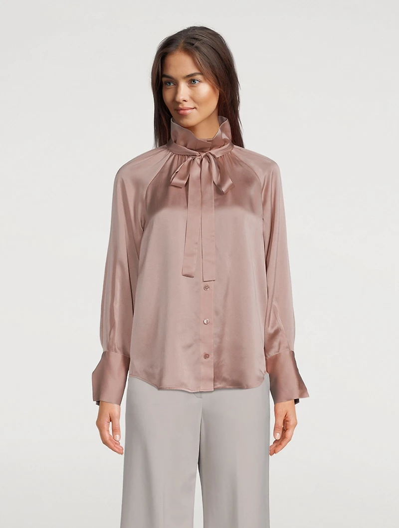 Nela Tie-Neck Silk Satin Shirt
