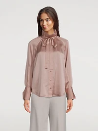 Nela Tie-Neck Silk Satin Shirt