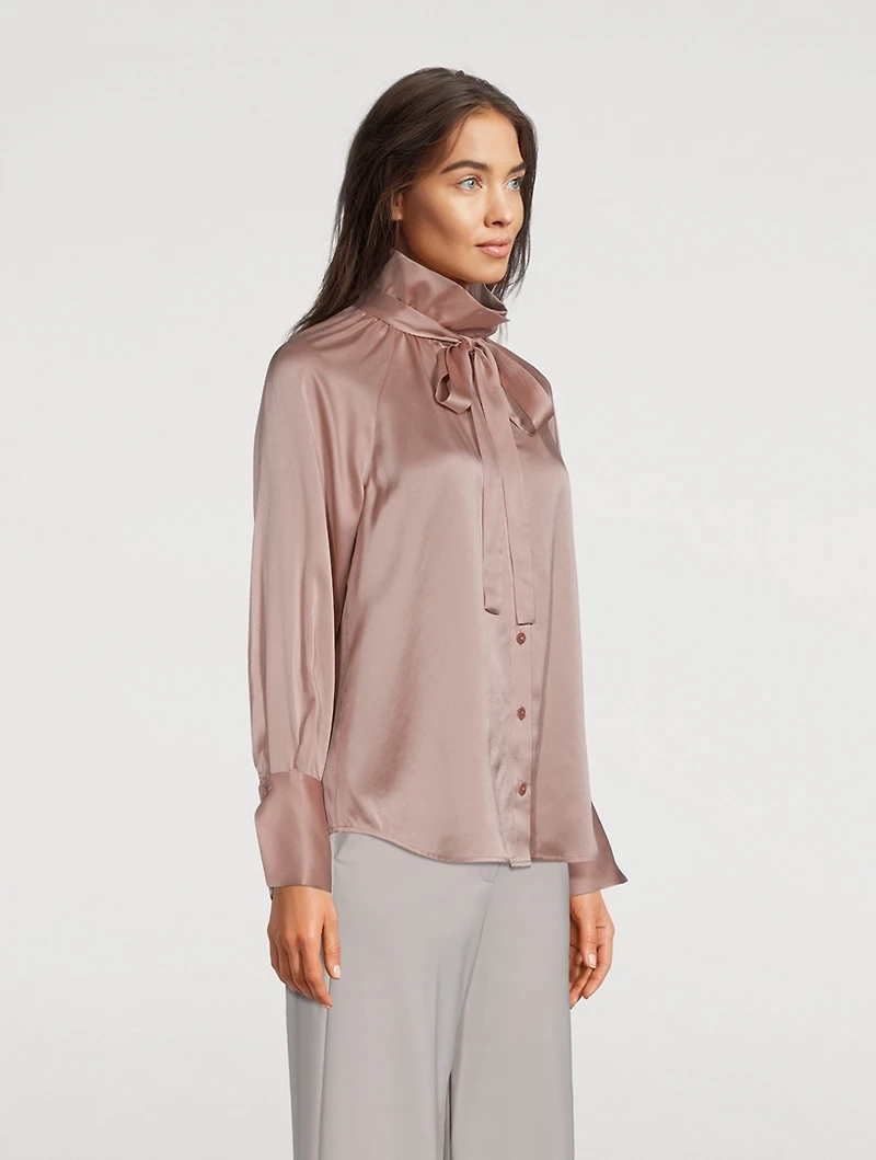 Nela Tie-Neck Silk Satin Shirt